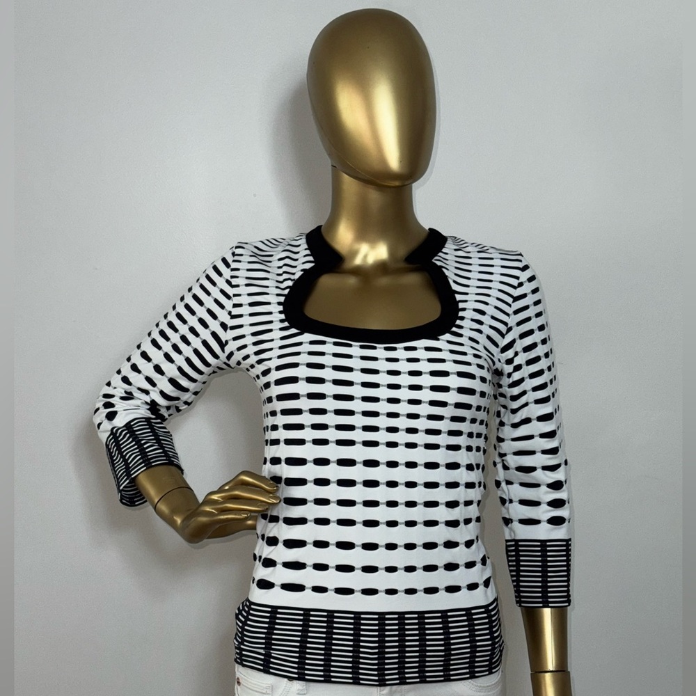 Rayure Paris Black & White Top Blouse 3/4 Sleeve Stretch ~ Made in France